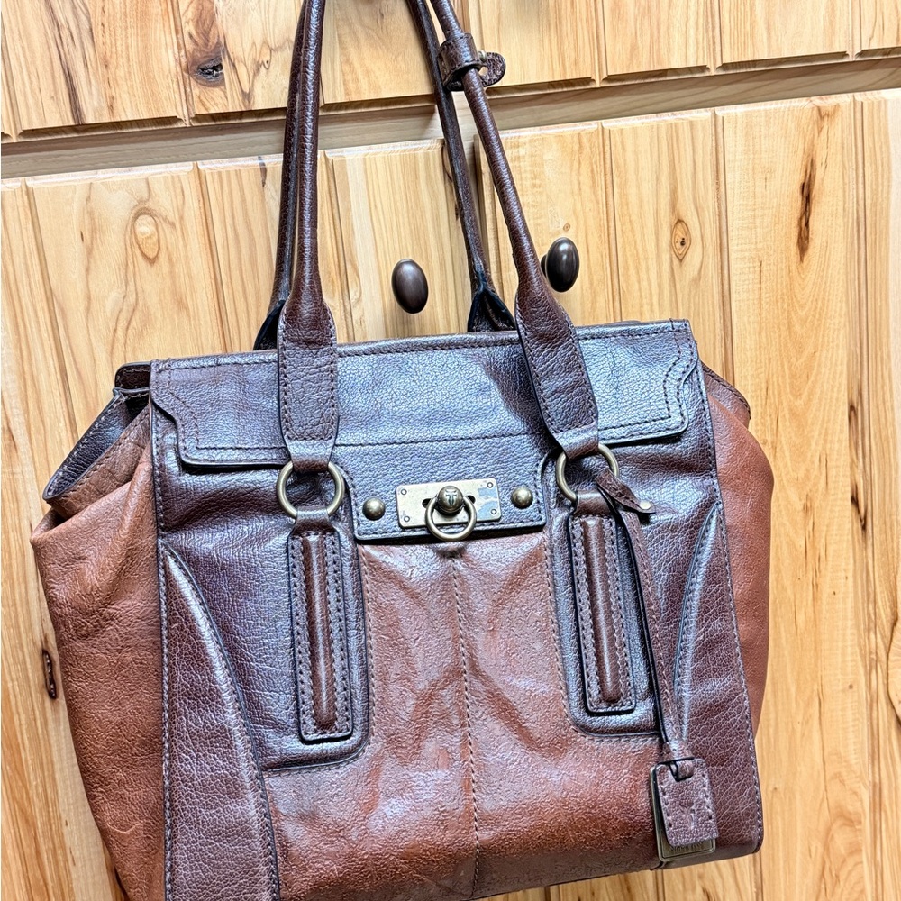 Frye Two-Tone Brown Leather Tote